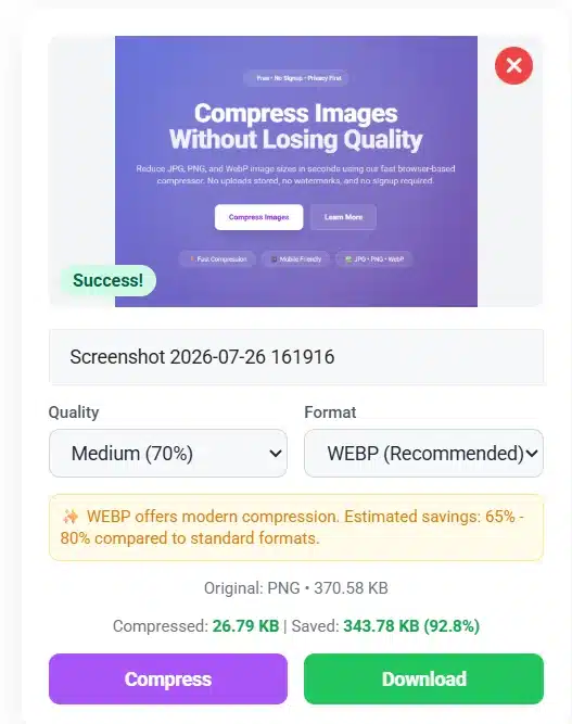 Compressed image in WebP format