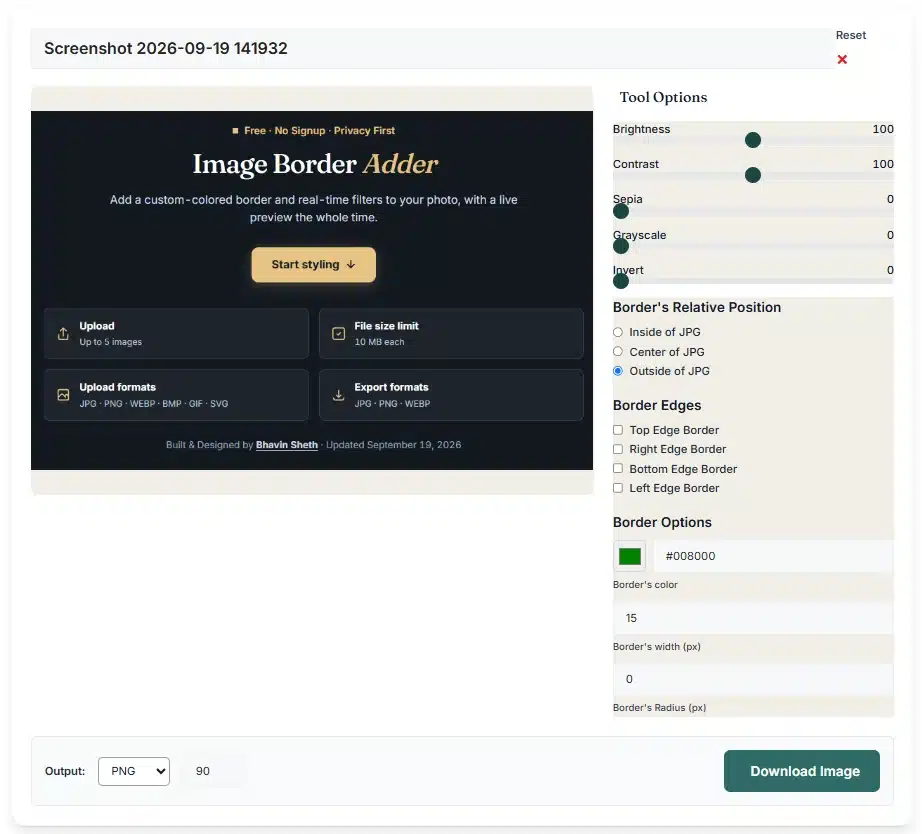 Original image before filters and border